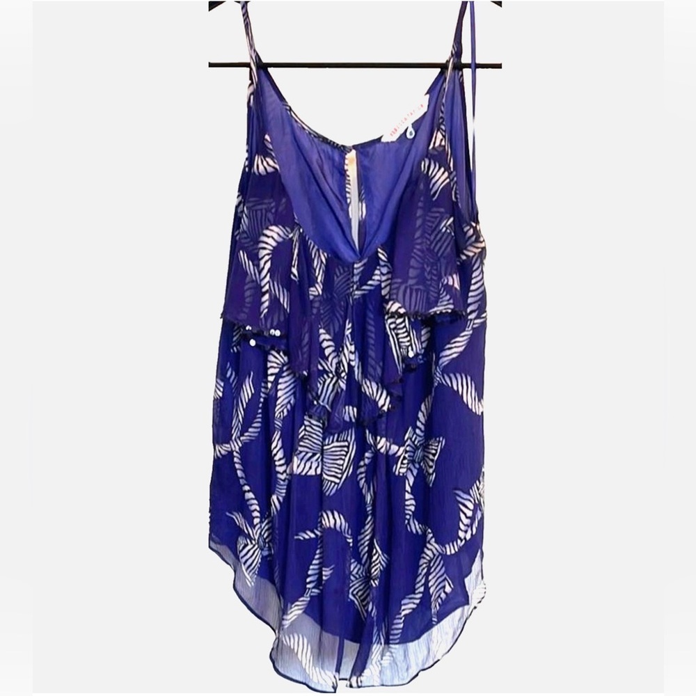 Rebecca Taylor 100% Silk Ruffle Cami Tank Size 6 Blue White Print
